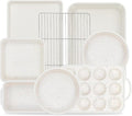 Vinino 8-Piece Baking Pans Set Nonstick, Bakeware Set includes Silicone Muffin, Loaf, Cake Pans with Metal Reinforced Frame, and Carbon Steel Roasting Pan, Cookie Sheet, Cooling rack for Oven-Cream