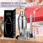 Cocktail Shaker Set, 6-Piece 18/8 Food-Grade Stainless Steel Mixology Bartender Kit - Premium Bar Tools with Muddler, Jigger, Spoon & Pourers - Rust-Proof, Leak-Proof & Dishwasher Safe Gift for Men