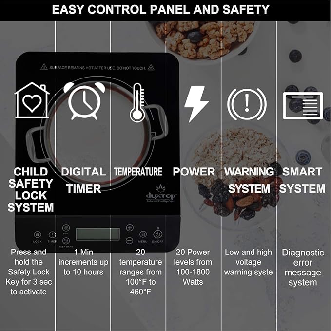 Duxtop Portable Induction Cooktop, Countertop Burner Induction Hot Plate with LCD Sensor Touch 1800 Watts, Black 9610LS BT-200DZ
