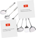 7-Piece Stainless Steel Kitchen Utensil Set Ladle Strainer and Spatula Sturdy Cooking Tools for Home Chefs for Soup Frying and Serving