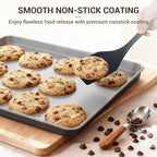 Ammeloo 22-Piece Baking Pans Set Stackable Bakeware Non Stick Baking Set Non Toxic Oven Pans, Including Roasting Pan, Cookie Sheets, Muffin Pans, Cake Pans, Oven Mitts and Utensils(Gray & Stone Black)