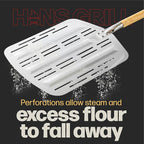 Hans Grill Pizza Peel PRO | Made for XL Pizza 12 inch + | Professional Restaurant Grade Perforated Metal Non-Stick Paddle for launching, turning and retrieving pizzas (Peel Pro) (Grey)