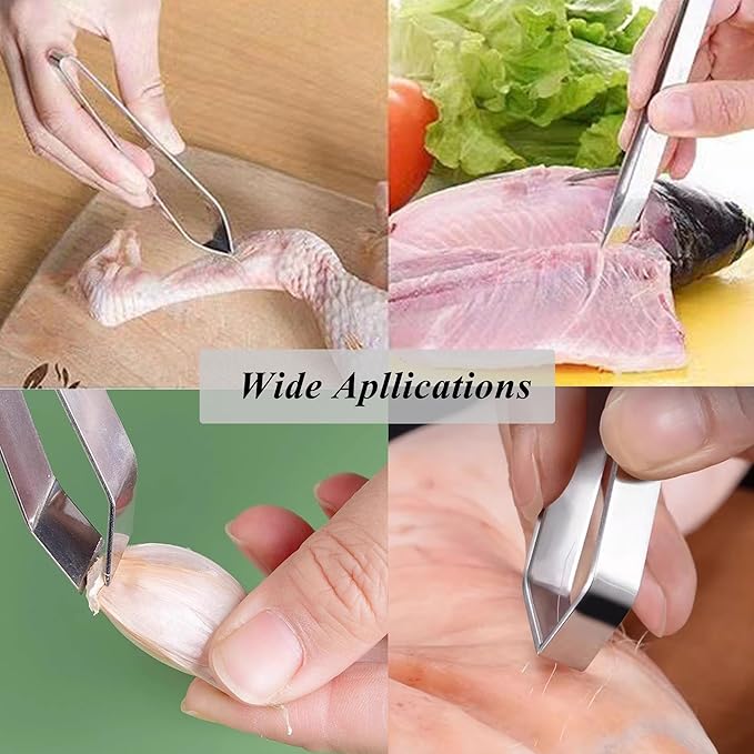 2 PCS Fish Bone Tweezers Kitchen Flat Tweezers Fish Bone Pliers Suitable for Salmon and Sea Bass Deboning and Kitchen Meat Hair Cleaning Tool Silver, 4.3", LXLVOUEG