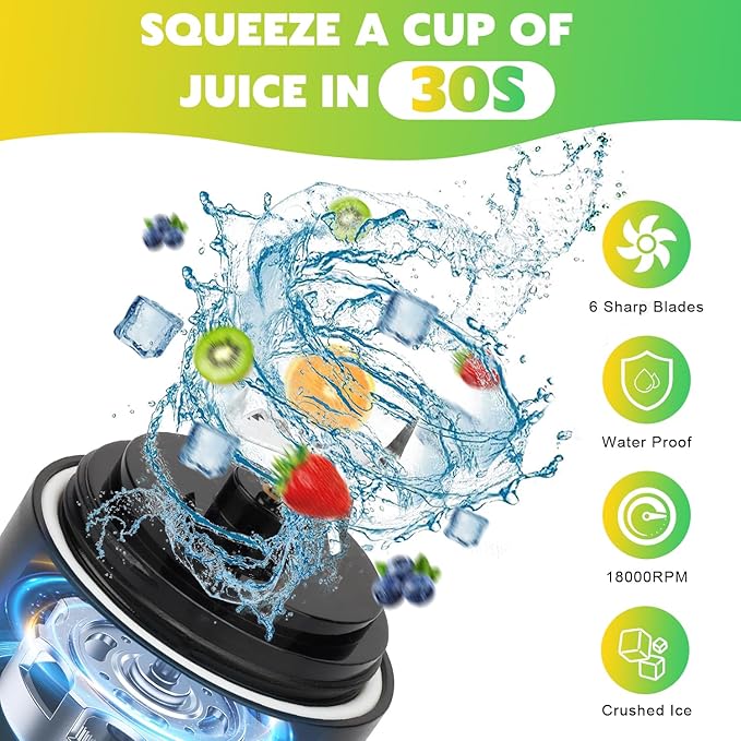Portable Blender with Insulated Carrying Case & Recipe Book for Shakes and Smoothies, 20 OZ Personal Juicer Electric Protein Shaker Bottle, Mini Small Blender Cup with USB-C Rechargeable, Travel Lid