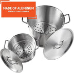 IMUSA Aluminum Steamer Dual Piece Set, 32 Qt and 10 Qt, Silver