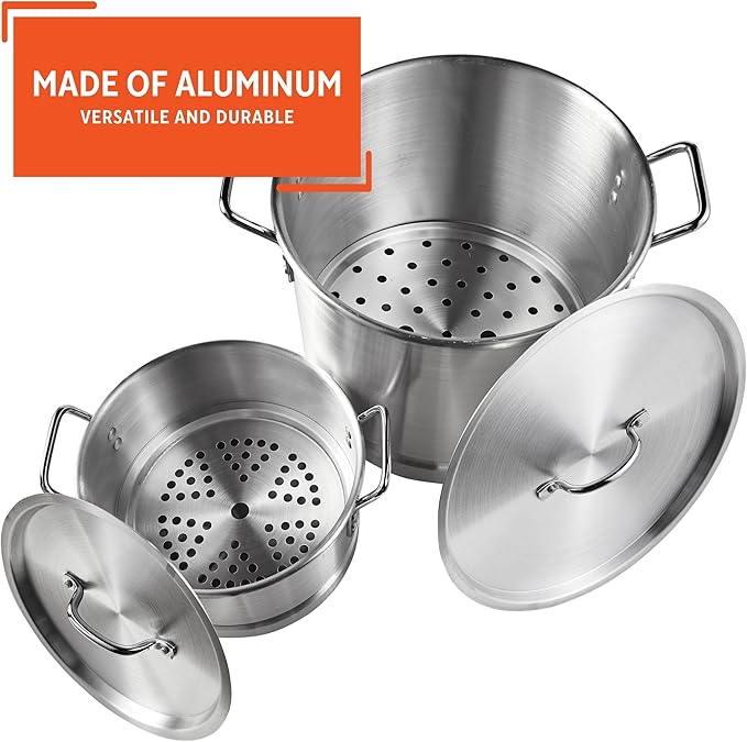 IMUSA Aluminum Steamer Dual Piece Set, 32 Qt and 10 Qt, Silver