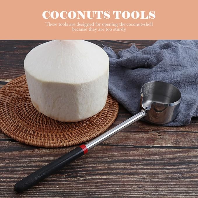 FOMIYES Coconuts Opener Set 2pcs Stainless Steel Coconut Shell Opening Tool with Mallet Hammer Kitchen Gadget for Home Cooking and Outdoor Use