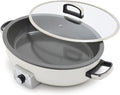 GreenPan Elite 5.5QT Electric Oval Skillet, PFAS-Free Ceramic Nonstick, 1800 Watt, Dishwasher Safe Lid & Removable Crock, Adjustable Temp Control Multi-Cooker, Sear, Sauté, Rice, Stir-Fry, Cream White