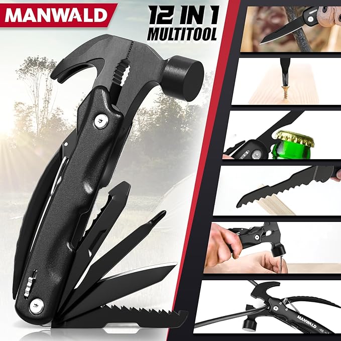 12 in 1 Multitool Hammer, Gifts for Dad, Christmas Stocking Stuffers for Men Adults, Camping Accessories Survival Gear, Cool Gadgets Gifts for Men, Husband, Boyfriends, Birthday Gifts for Him