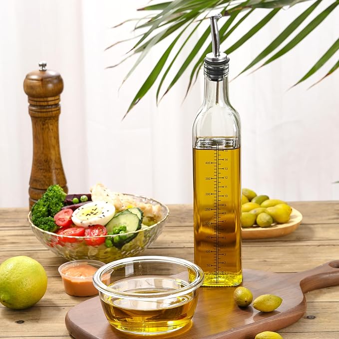 AOZITA 17oz Glass Olive Oil Dispenser Bottle - 500ml Clear -Oil & Vinegar Cruet with Pourers and Funnel - Olive Oil Carafe Decanter for Kitchen