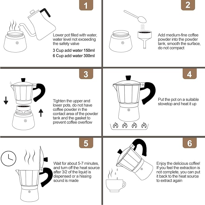 Aluminum 6 Cup 300ml Moka Pot Express Coffee Maker Stovetop Espresso Colorful Coffeemaker Italian Classic Style Brewing Greca Cafe Mocha Machine for Cafeteras Lover Camping Travel and Home Use 10oz