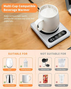 Maestri House ETL Listed Coffee Mug Warmer with 4 Temp Settings & 1-12 Hour Timer, Auto Shut Off for Desk, Smart Electric Beverage Warmer, Candle Melter for Home and Office (Silver)