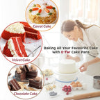 8 Inch Cake Pan Set of 3, E-Far Stainless Steel Round Layer Cake Baking Pans with Parchment Rounds & Side Liner Roll, Non-Toxic & Healthy Metal Cakes Tin, Straight Side & Dishwasher Safe