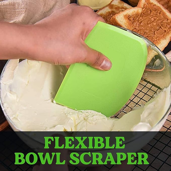 SURDOCA Dough Scraper Bench Scraper - 3P 8.3x5.5" Plastic Flexible Bowl Scraper, Sharp Edge & Angles Cake Scraper. Non-Slip Bakeware Decorating Tools Sculpting & Modeling Tools - Pink+White+Pink