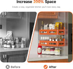 Sevenblue 4 Pack Strong Magnetic Spice Rack for Refrigerator, Multipurpose Magnetic Shelf for Fridge with 4 Hooks for kitchen and Bathroom Organization, Orange