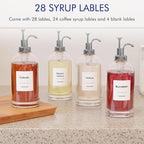 16.9 oz/500 ml Coffee Syrup Dispenser Set - 6 Glass Bottles with Silver Pumper and Syrup Labels - Precise Dispensing and Stylish Addition to Coffee Shop, Cafe or Home Bar