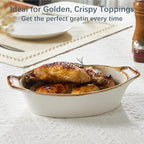 ONEMORE Au Gratin Baking Dish Oval Ceramic White Small Casserole Dish Oven Safe Baking Dishes for Oven Individual Serving Dishes Mini Casserole Dish Set of 4 for Lasagna Quiche, 6x8, 20 oz, Brown Rim