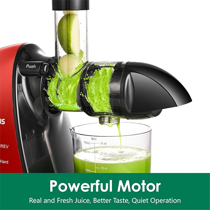 Slow Masticating Juicer,Brecious Cold Press Juicers with 2 Speed Modes & Quiet Motor,Juicers Machines Vegetable and Fruit with Reverse Function,Celery Juicer,BPA-Free,Easy to Clean (Red）