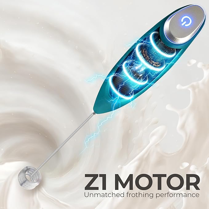 Zulay Kitchen Patented Tornado Triple Whisk Milk Frother with 4 Duracell Batteries – Handheld Foam Maker for Coffee, Lattes, Matcha & Hot Chocolate – Rich, Creamy Froth in Seconds - Vivid Emerald