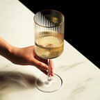 Viski Meridian Wine Glasses with Gold Rim, Crystal Drinking Glasses for Red and White Wines, Elegant Stemmed Glassware for Wedding Gifts, Birthday, Holiday, Dinner Party, Wine Lovers, 16 oz, Set of 2