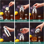 Umigy Cocktail Shaker Set Martini Shaker Bulk Stainless Steel Martini Mixer with Strainer and Double Measuring Jigger for Bar Party Home Use Wine Bar(18 Oz/ 550 ml,2 Packs)