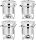 Commercial 7QT Soup Chafer Set, 4 Pack Stainless Steel Round Food Warmers Set with Pot, Notched Lids & Fuel Containers, Soup Warmers Ideal for Buffet Service & Event Catering