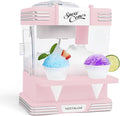Nostalgia Retro Snow Cone Maker – Countertop 5-qt Shaved Ice Machine – Stainless Steel Blades – Includes 2 Reusable Cups, Ice Scoop, & Sid Shelf – Pink