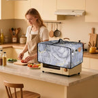 Marble Rose Flower Print Toaster Oven Cover, Stain-Resistant Air Fryer Cover with Storage Pocket, Kitchen Decorative Oven Protector, Black Grey Gold, (Medium-16.1*19.71*10 inches)