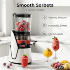 EanOruus Juicer Machines, 3-in-1 Cold Press Juicer with 6.5" Extra Large Chute, 100oz Large Capacity, AC Motor, Makes Juice, Nut Milk & Sorbet, Bright White