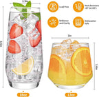 ZMOWIPDL Drinking Glasses Set of 8,Clear 13 oz & 18oz Crystal Glass Cups,Drinkware Glassware,Highball Water Tumbler,Short Stemless Wine Glasses，for Beer,Cocktail,Whiskey,Juice and Various Mixed Drinks