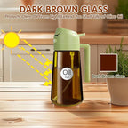 YARRAMATE 16oz/470ml Light Blocking Oil Sprayer for Cooking with Stickers, Food-Grade 2 in 1 Olive Oil Dispenser Bottle for Kitchen, Premium Dark Amber Glass Oil Bottle for Air Fryer, BBQ(Green)
