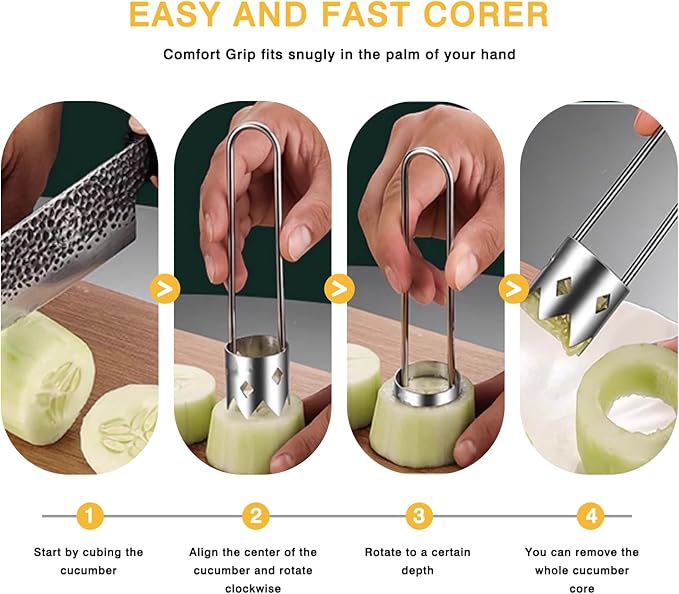 2 PCS Pepper Corer & Seed Remover, Stainless Steel Vegetable and Fruit Corer Tool, Easy Core Remover for Bell Pepper, Jalapeno, Pineapple, Pear – Kitchen Gadget Set