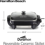 Hamilton Beach Durathon Reversible Ceramic Skillet, 12"x15" Removable Reversible Pan, R25824 (Renewed)