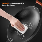 1800W Induction Wok,Stainless Steel Electric Wok Used For Home And Commercial,Temp From 140°F to 460°F,Concave Surface Dual Control 10 Power 24H Timer,14-inch Cast Iron Wok Included