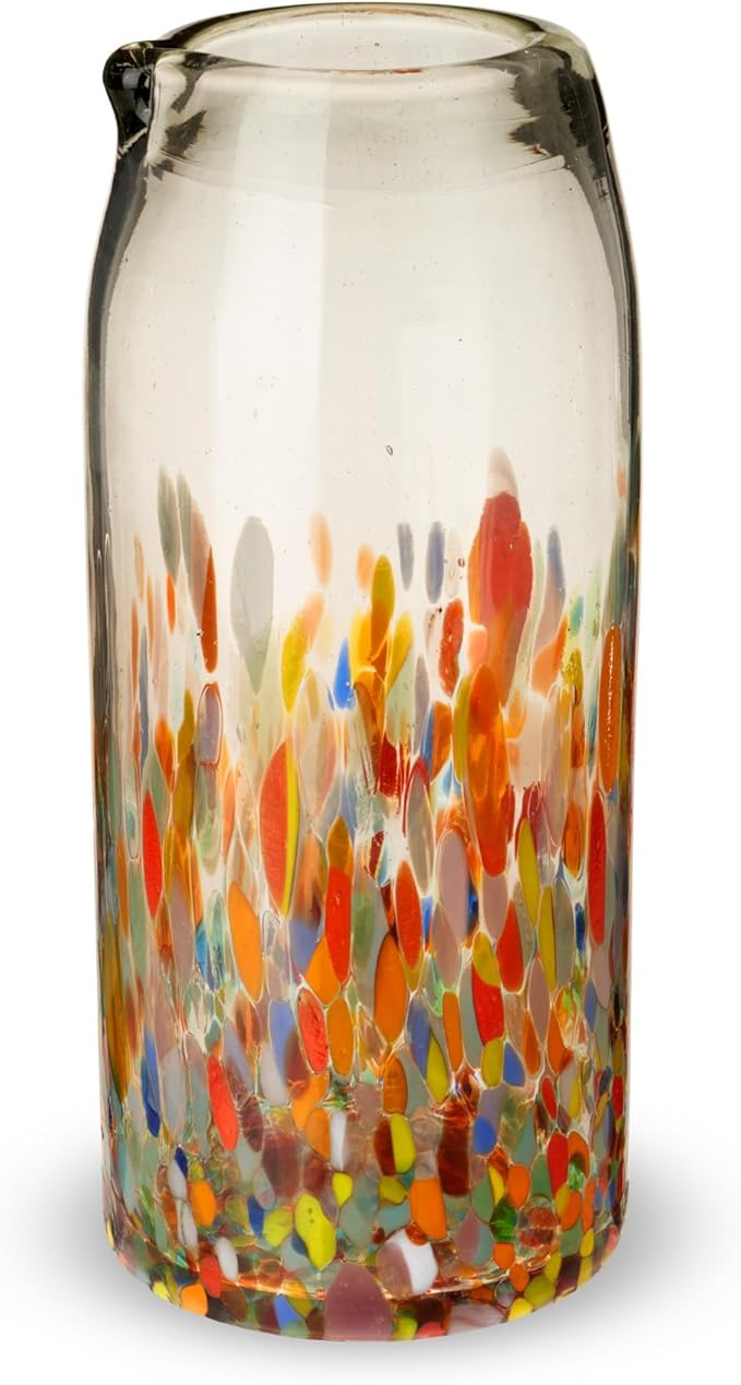 Segunda Vida Artistico Recycled Glass Carafe, Hand Blown Pitcher, Home Cocktail Bar Gifts, Colored Mexican Pitcher, 42oz Set of 1