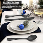 LIANYU 30 Piece Matte Black Silverware Set, Satin Finish Black Flatware Cutlery Set for 6, Stainless Steel Kitchen Utensil Tableware for Home Restaurant Party, Dishwasher Safe