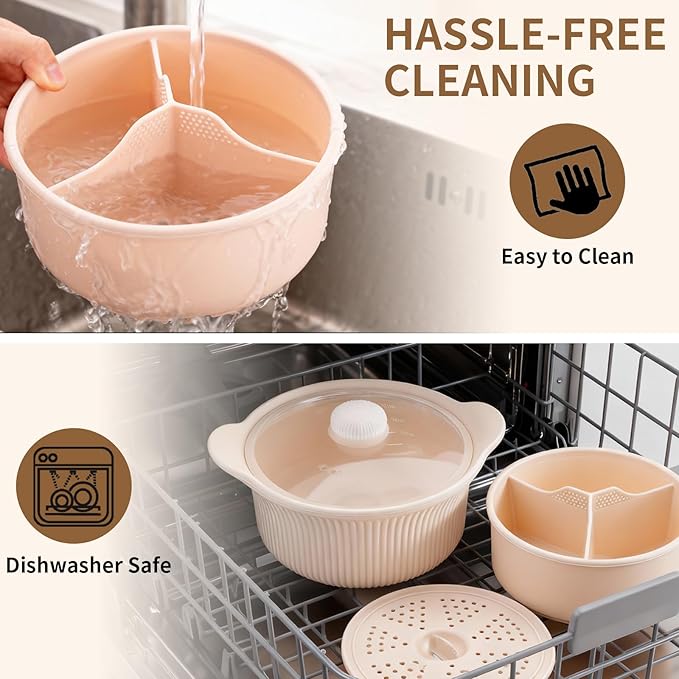 Microwave Vegetable Steamer, Silicone Microwave Cooker for Broccoli, Rice, Chicken & Eggs, Healthy Low Carb Cooking, Baby Food Maker, Double Layer Design, Dishwasher Safe