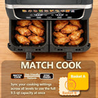 Simple Deluxe 9.5-Qt Dual Basket Air Fryer, 10-in-1 Digital Preset 1700W Airfryer, Sync Cook, Independent Temp Control, Shake Reminder, Nonstick Basket, Grey
