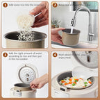 Small Rice Cooker, Mini Rice Cooker 2 Cup Uncooked(4 Cup Cooked), Portable Non-stick Electric Rice Maker, for Dorm Travel Office 1-2 Person, 12 Hours Timer Delay & Keep Warm, Beige
