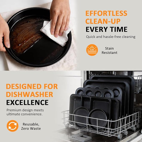10PCS Nonstick Baking Pans Set - Bakeware Sets for Cooking, Oven and Dishwasher Safe, Non Toxic, Includes Cookie Sheets for Baking, Muffin Pan, Bread Pan, Cake pan, Loaf Pan Roasting Pan Black