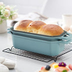 Flavehc Bread Pan Cast Iron Loaf Pan with Lid Bread Loaf Pan 8.5x4.5 Inch Loaf Pan Enameled Cast Iron Sourdough Loaf Pan, LightBlue