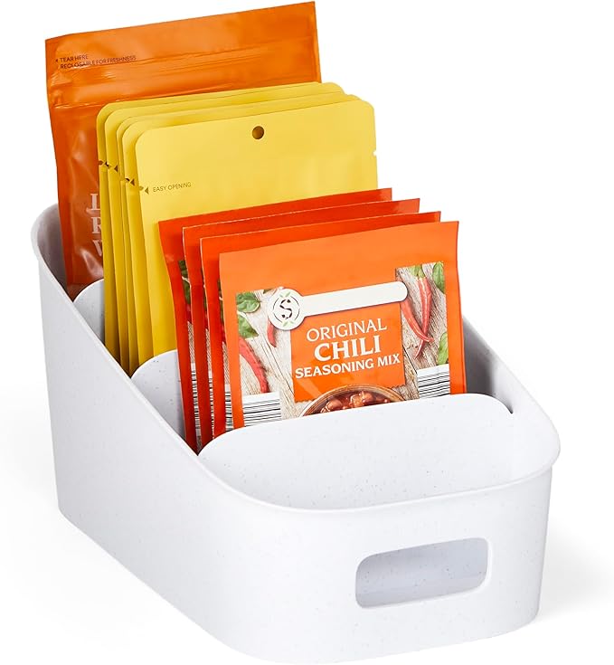YouCopia ShelfBin Packet Organizer, 4-Tier Stairstep Raised Divided Bin, BPA-Free Storage Caddy for Kitchen Pantry and Cabinet Organization, Tea Bags, Medicine, and More
