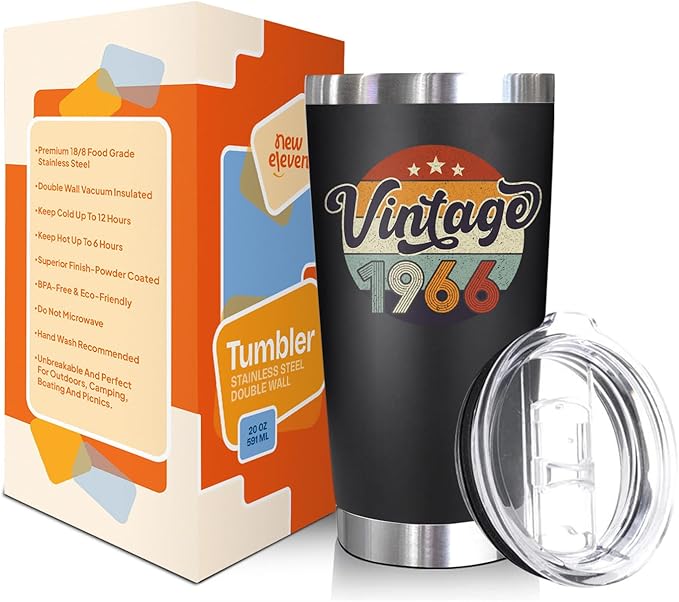 NewEleven 60th Birthday Christmas Gifts for Men & Women - 1965 60th Birthday Decorations for Him & Her - Turning 60 Year Old Gifts for Man, Woman, Mom, Dad, Wife, Husband - 20 Oz Tumbler
