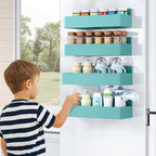 Mystozer Magnetic Spice Rack for Refrigerator, Kitchen Organizer and Storage Shelf, Blue (4 Pack)…