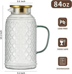 Buaic Glass Pitcher with Lid, 2 PACK 84 oz/2.5L Liter Vintage Water Pitcher, Clear Borosilicate Glass Water Carafe for Cold Brew, Coffee, Lemonade, Iced Tea,Beverage, Heat Resistant