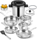 KOCH SYSTEME CS 14 Piece Stainless Steel Cookware Set with Pressure Cooker, Stainless Steel Pressure Cooker with Pots and Pans Set, 18/10 Stainless Steel Cookware Set, Induction Ready
