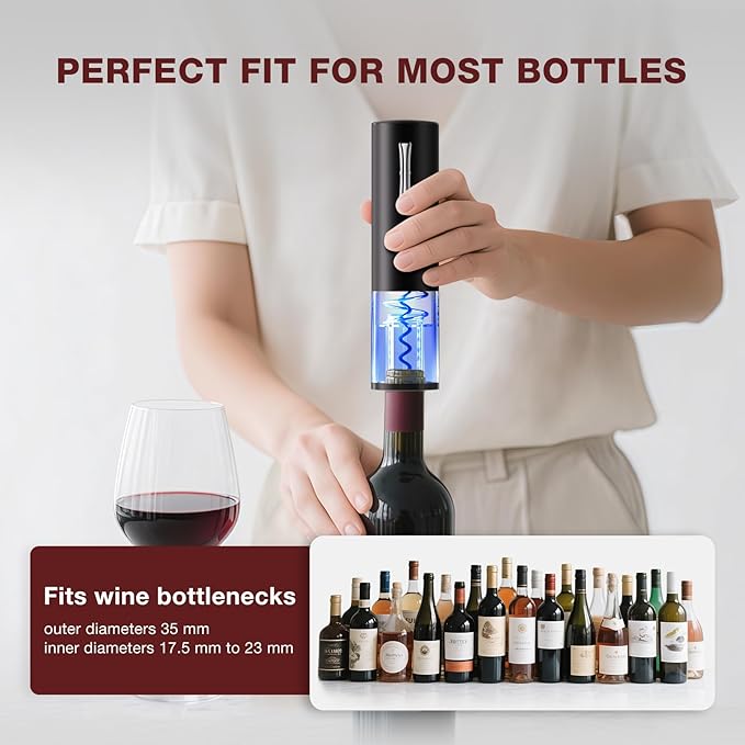 Electric Wine Opener Set, 7-in-1 Wine Gift Set with Charging Base, Foil Cutter, Aerator Pourer, 2 Vacuum Stoppers, Automatic Corkscrew, Wine Saver Kit, Holiday Christmas Gift for Men & Women