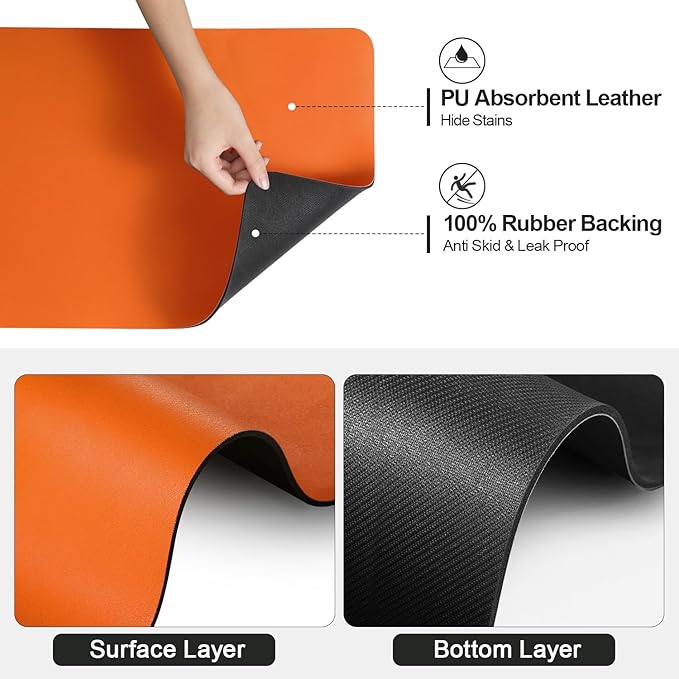 Ecotrim - Dish Drying Mat for Kitchen Counter | Coffee Bar Mat for Countertops | Heat Resistant Drainer Mat with Non-slip Rubber Backed | Hide Stain Kitchen Absorbent Draining Mat | Orange 16"x20"