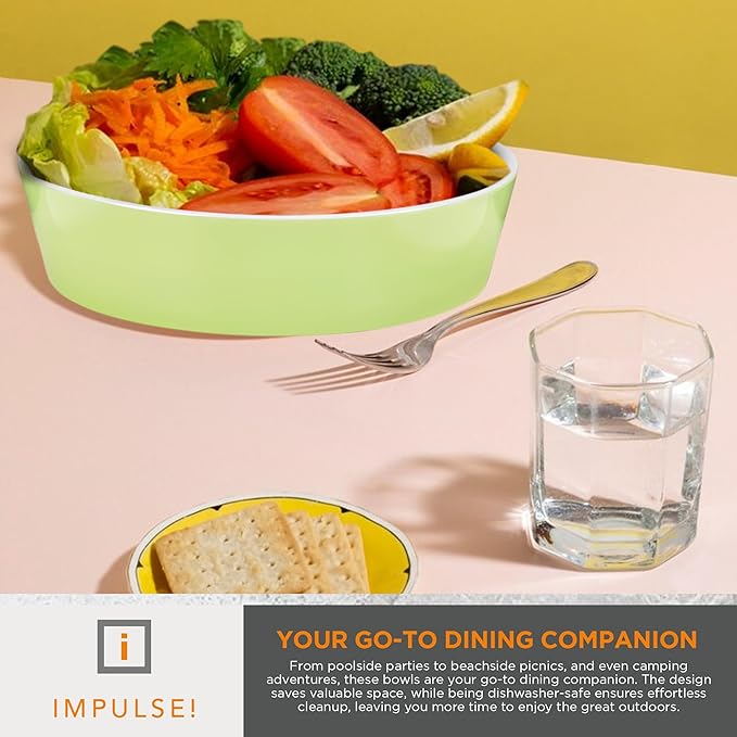 IMPULSE! Rimini Large Lime Green Melamine Bowl – Bright & Stylish with Lid That Doubles as Plate | Great for Salads, Sides, Snacks, Dips & More | Perfect for Outdoor, Home & Commercial Use
