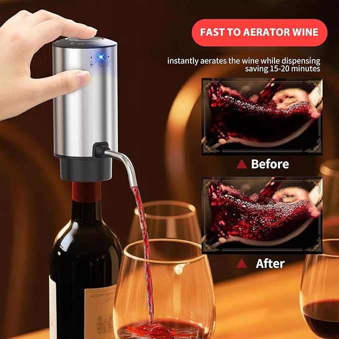 Vinflow Electric Wine Aerator decanter,Rechargeable electric wine decanter with Pourer,Measured Wine Aerator Pourer Spout with Base & Hold-to-Pour Modes for Wine Lovers